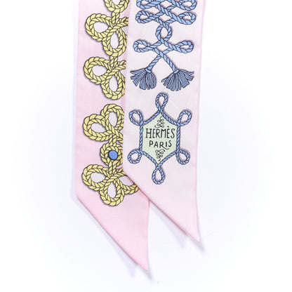 Hermes Silk Galons Et Brandebourg Twilly Rose Pale Bleu Jean 3 of 4