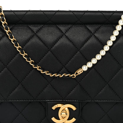 Chanel Lambskin Quilted Large Pearl Chain Flap Bag Black 8 of 10