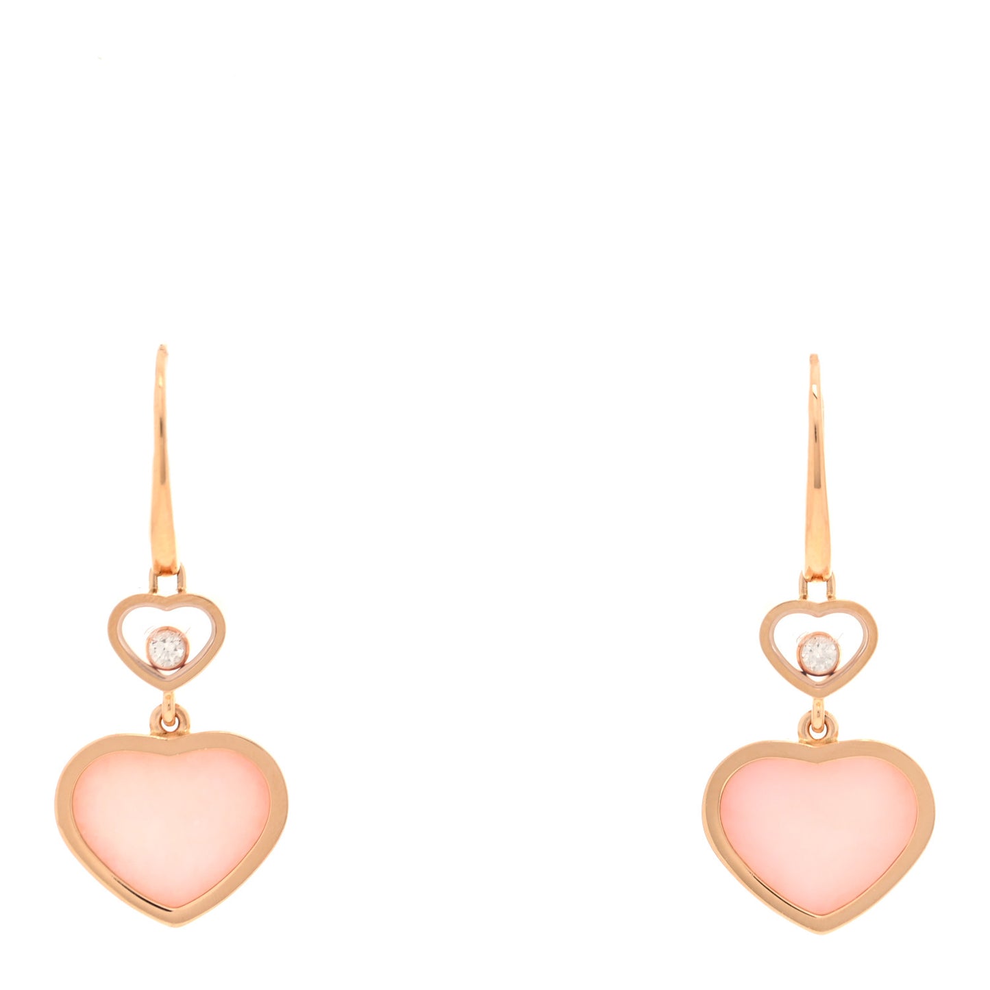 18K Rose Gold Diamond Pink Opal Floating Happy Diamonds Hearts Earrings