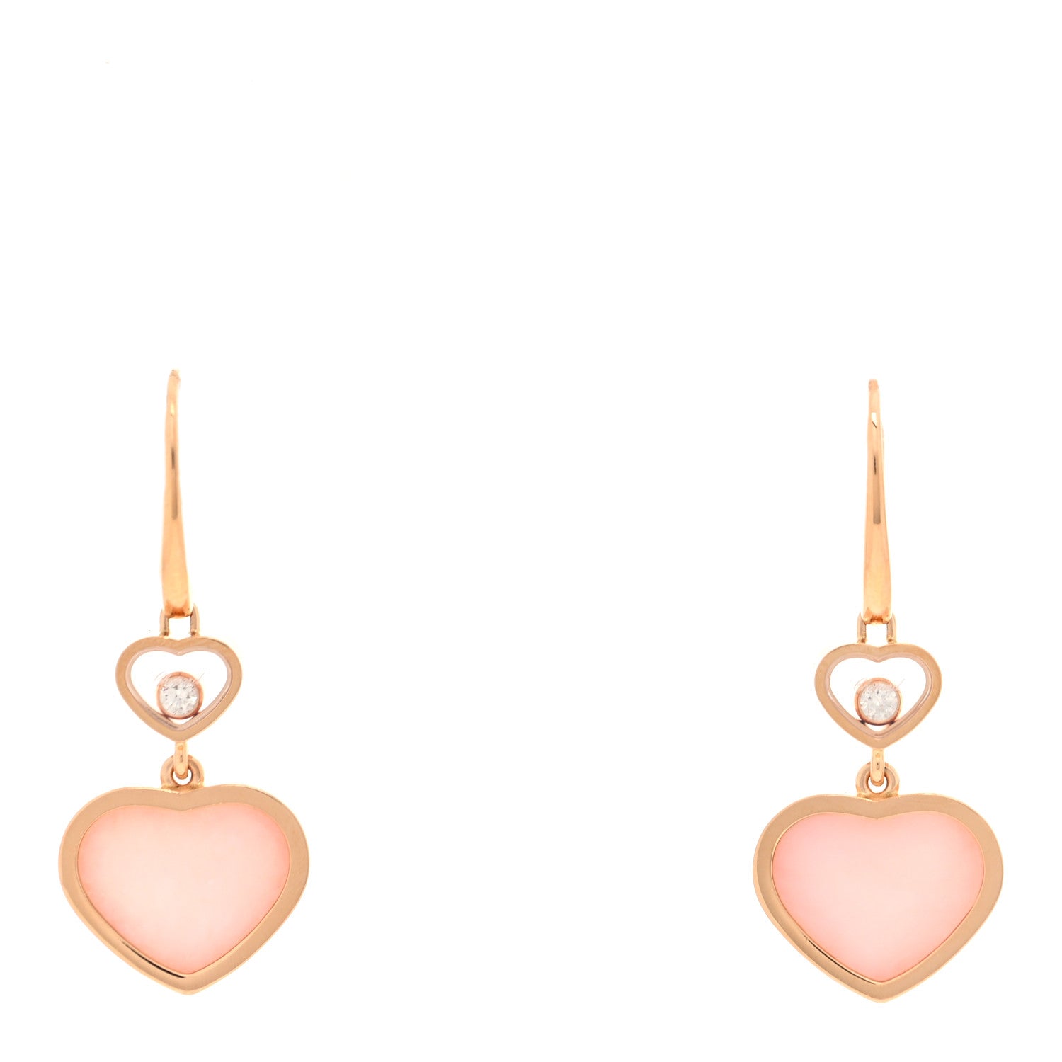 Chopard 18K Rose Gold Diamond Pink Opal Floating Happy Diamonds Hearts Earrings 1 of 4