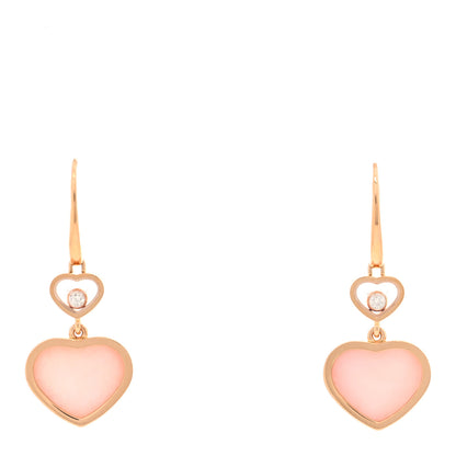 Chopard 18K Rose Gold Diamond Pink Opal Floating Happy Diamonds Hearts Earrings 1 of 4
