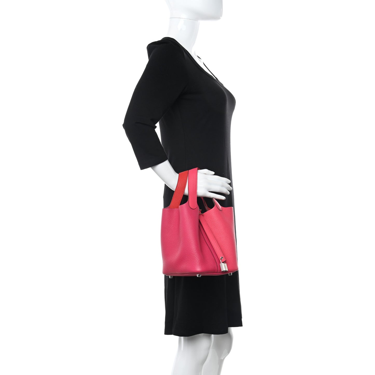 Taurillon Clemence Tri-Color Picotin Lock 18 PM Rose Extreme Rose Mexico Rouge De Coeur