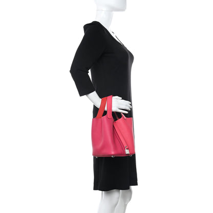 Hermes Taurillon Clemence Tri-Color Picotin Lock 18 PM Rose Extreme Rose Mexico Rouge De Coeur 2 of 11