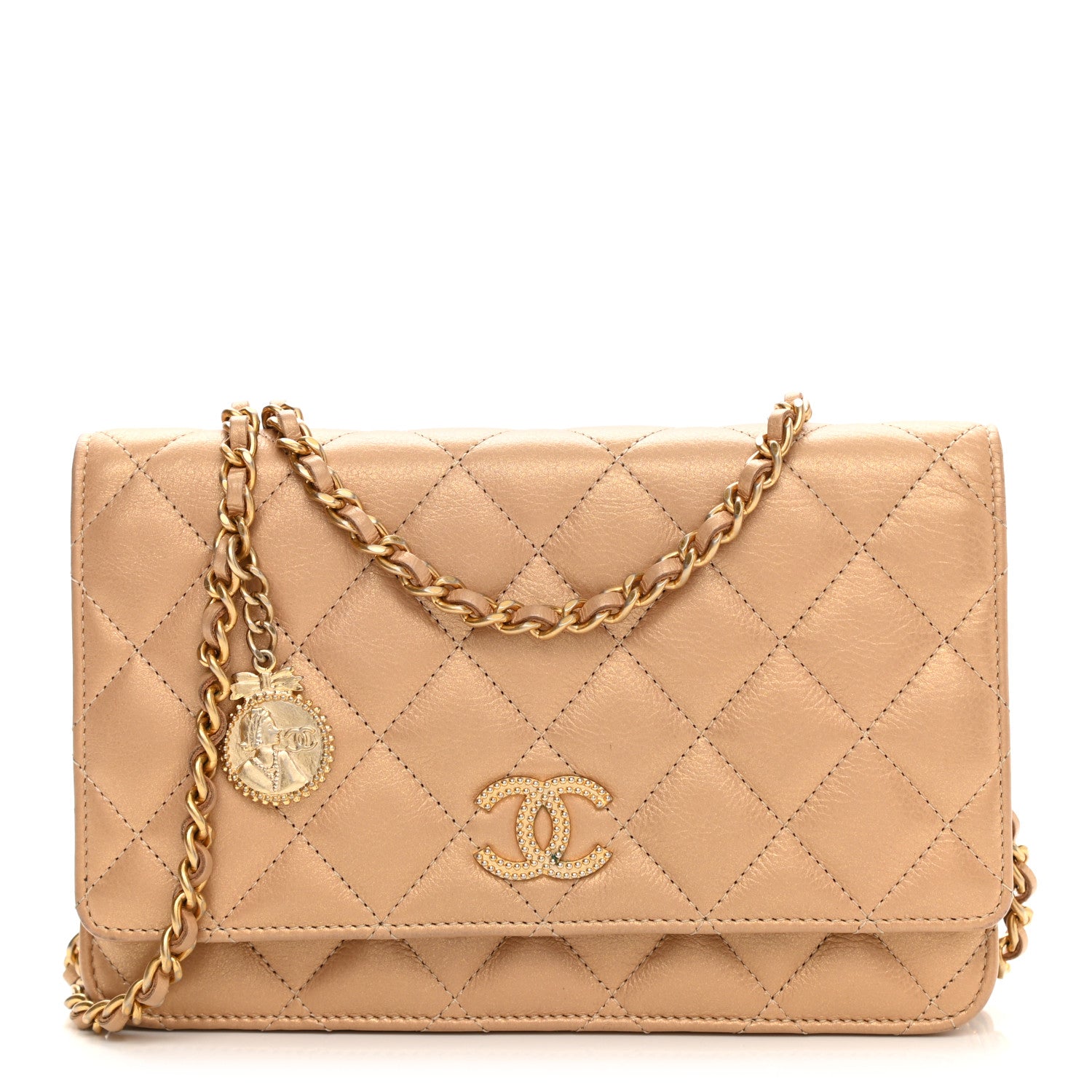 Chanel Iridescent Calfskin Quilted Wallet on Chain WOC Gold 1 of 9