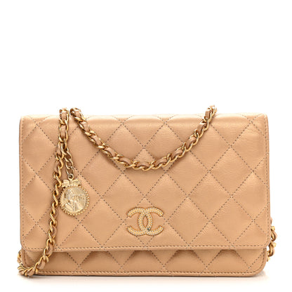 Chanel Iridescent Calfskin Quilted Wallet on Chain WOC Gold 1 of 9