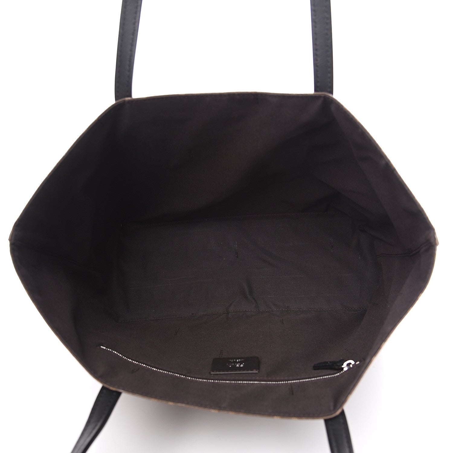 Fendi Glazed Fabric Vitello Century FF 1974 Stamp Patch Shopping Tote Mogano Panna Black 4 of 10