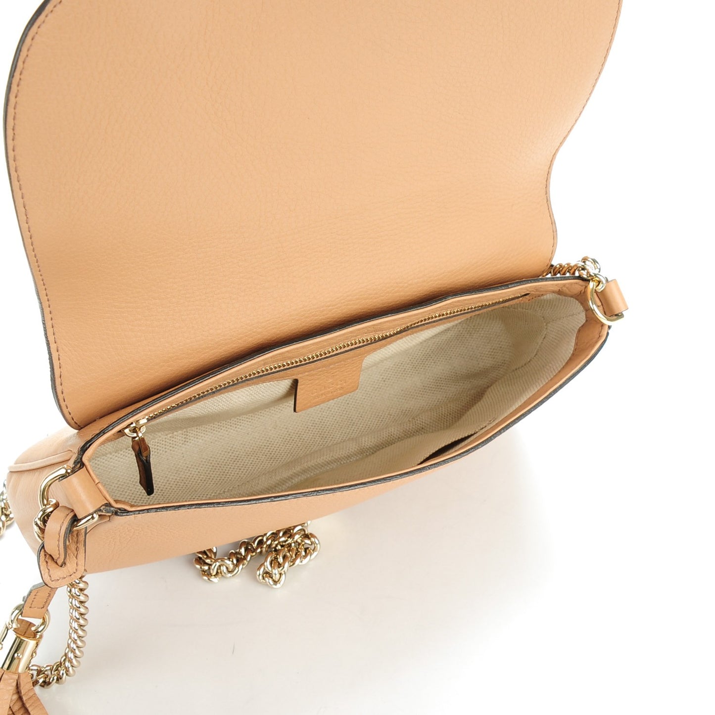 Pebbled Calfskin Medium Soho Flap Crossbody Camelia