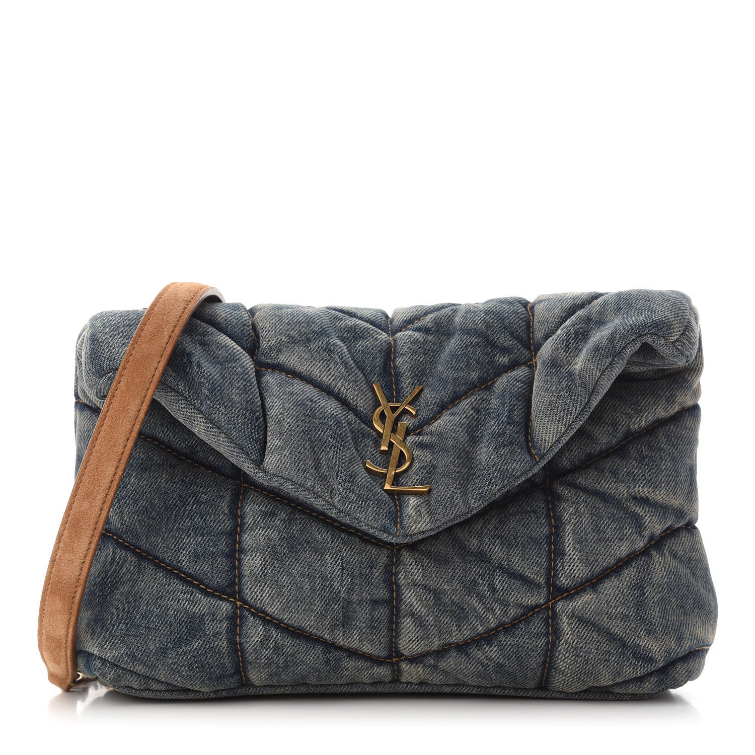 Saint Laurent ; SAINT LAURENT Denim Quilted Toy Loulou Puffer Monogram Chain Satchel Rodeo Blue 1 of 8