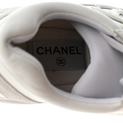 Chanel Suede Calfskin Fabric CC Sneakers 39.5 White 6 of 8