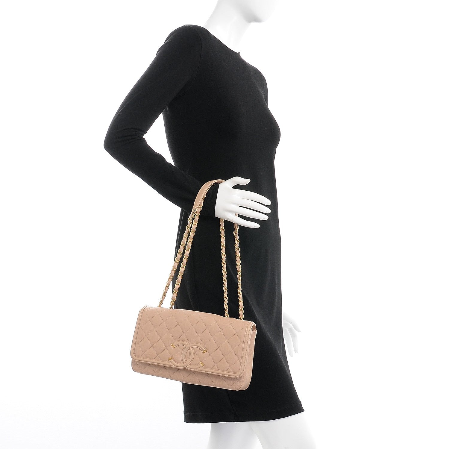 Chanel Caviar Quilted Medium CC Filigree Flap Beige 3 of 9