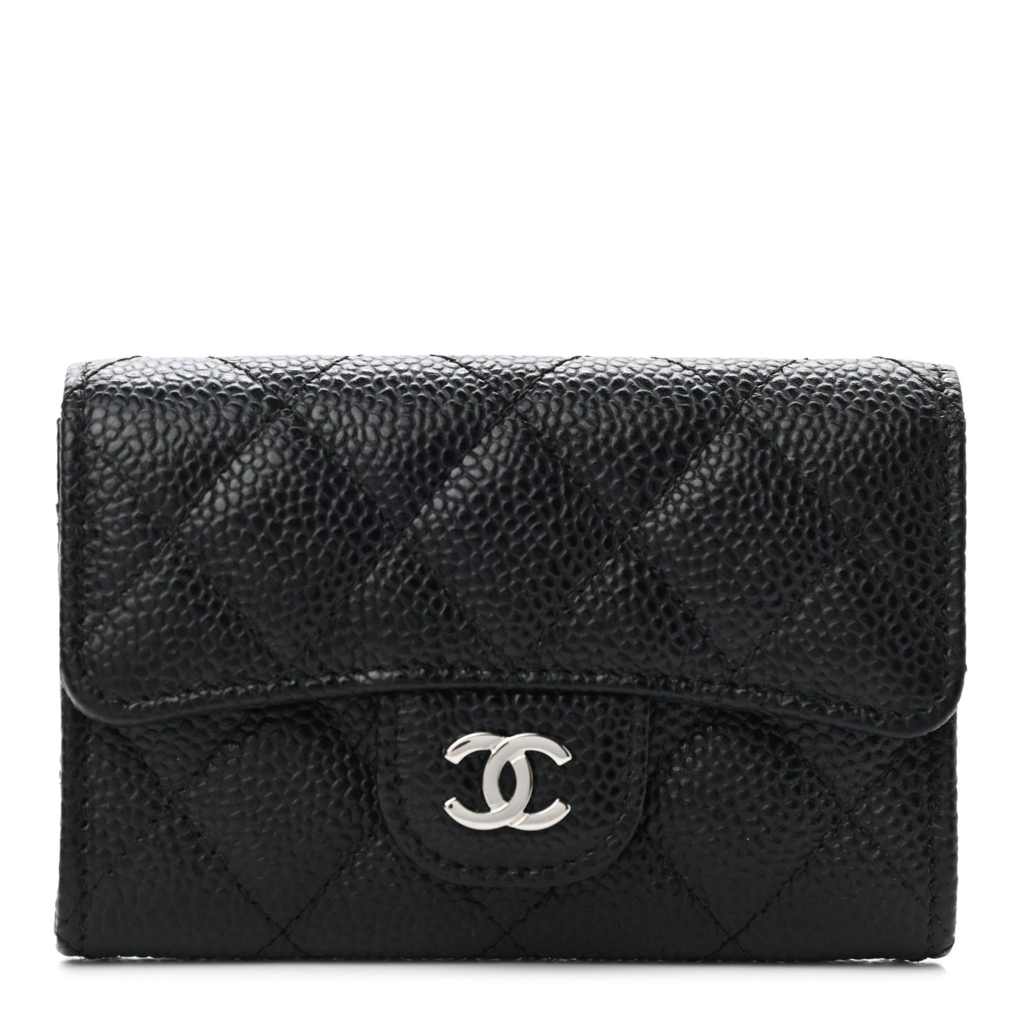 Caviar Quilted Flap Card Holder Wallet Black