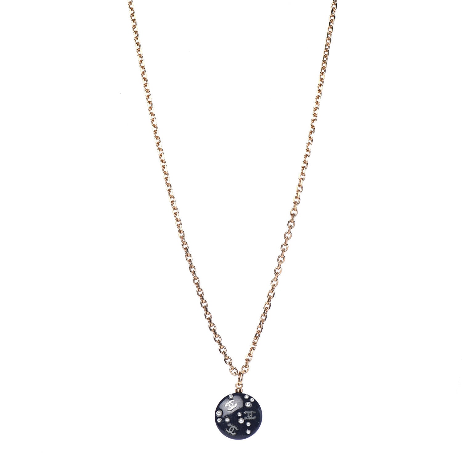 Chanel Resin Pearl CC Necklace Gold Black 1 of 4