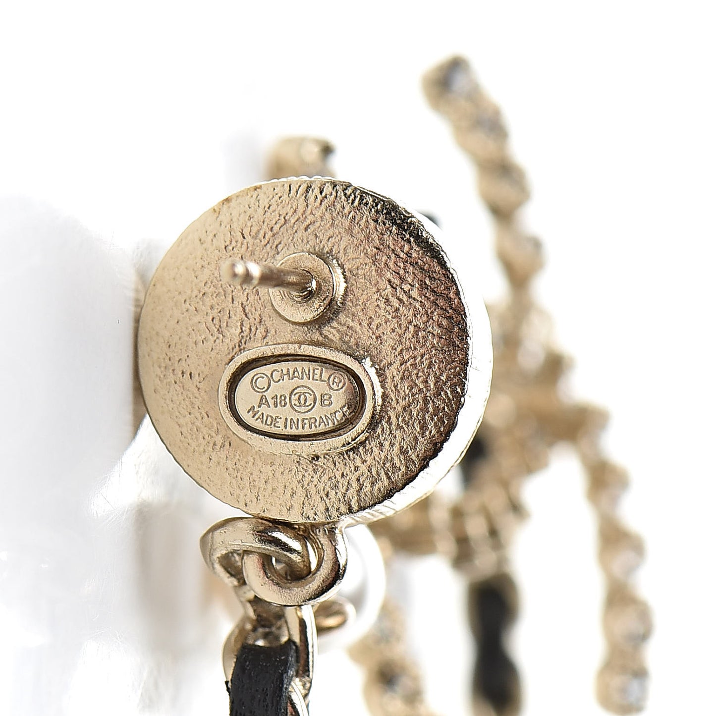 Lambskin Crystal Pearl CC Chain Hoop Earrings Gold Black