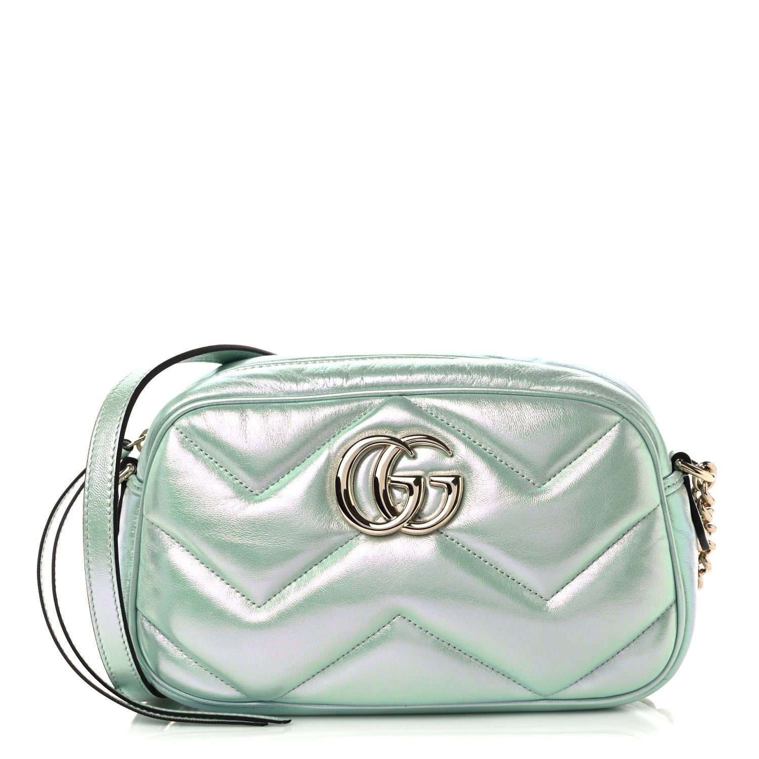 Gucci Iridescent Nappa Chevron Matelasse Small GG Marmont Chain Shoulder Bag Iridescent Salvy Green 1 of 12