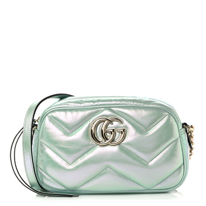 Gucci Iridescent Nappa Chevron Matelasse Small GG Marmont Chain Shoulder Bag Iridescent Salvy Green 1 of 12