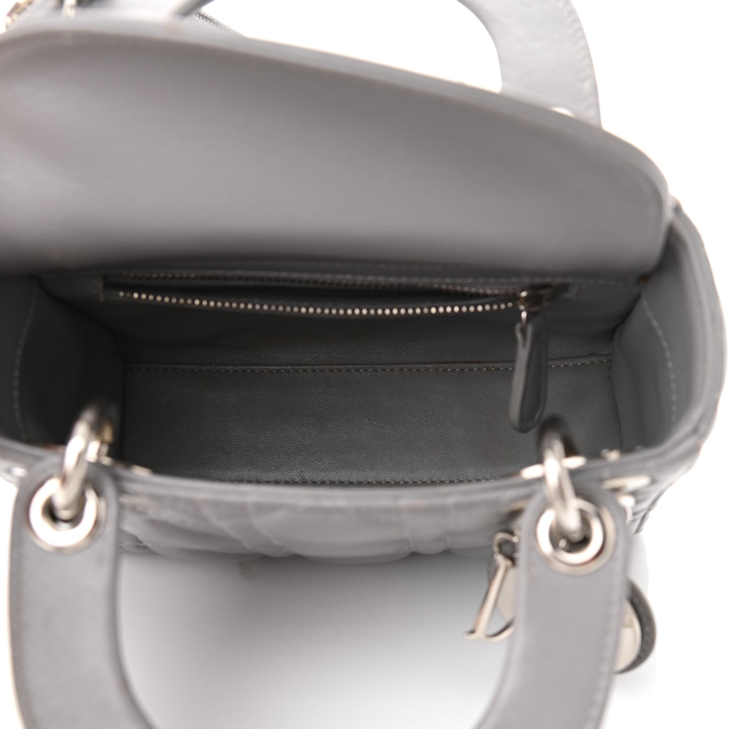 Lambskin Cannage Mini Lady Dior Crystal Strap Grey