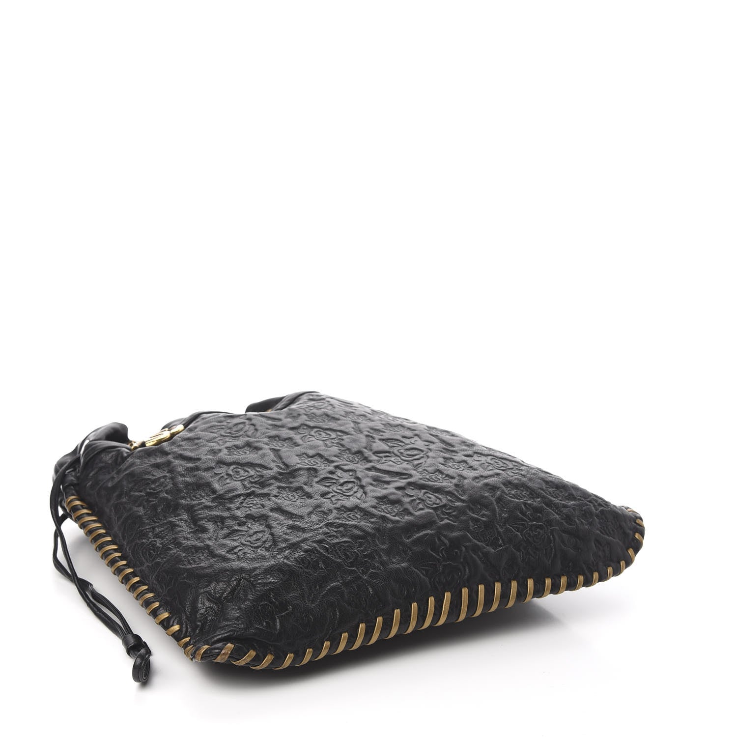 Chanel Calfskin Camellia Embossed Drawstring Shoulder Bag Black 4 of 10