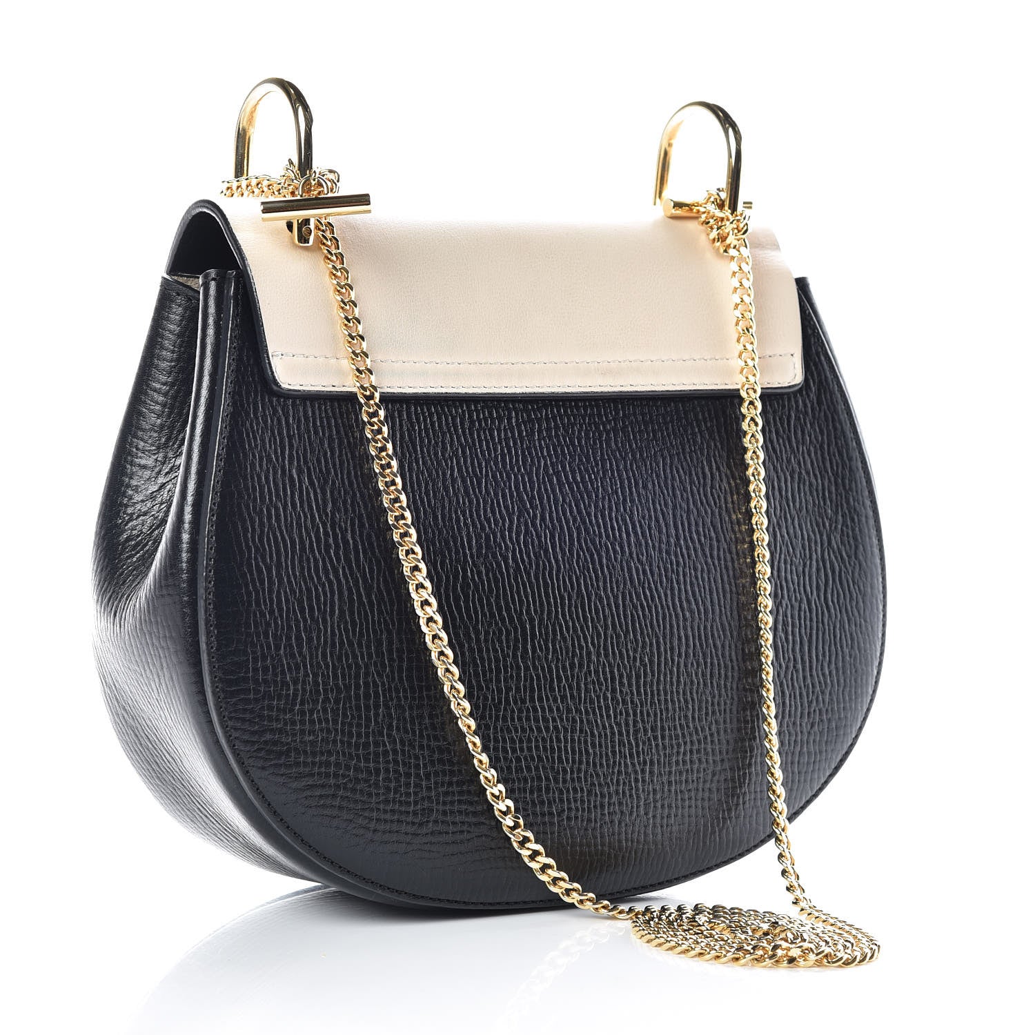 Chloe Grained Calfskin Lambskin Mini Bi-Color Drew Shoulder Bag Black Powder Beige 3 of 9
