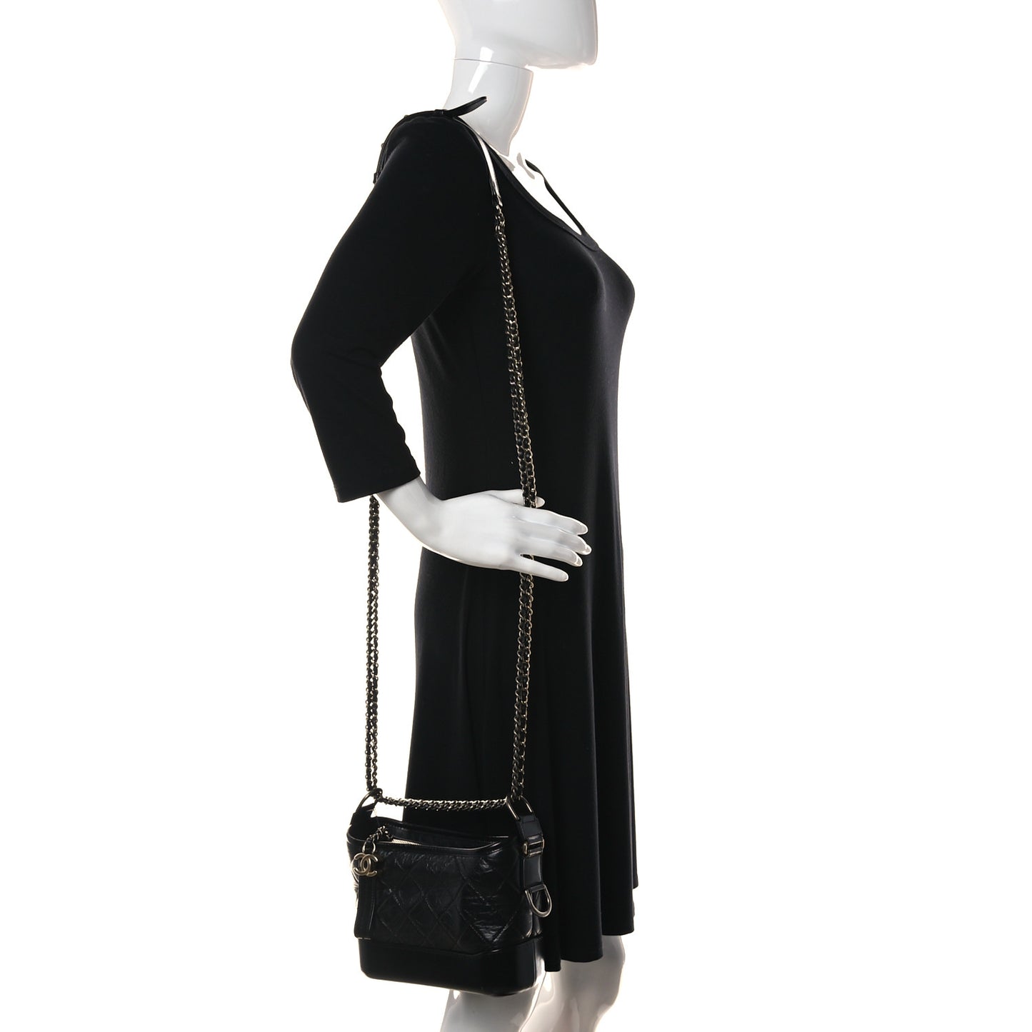 Aged Calfskin Quilted Small Gabrielle Hobo Black