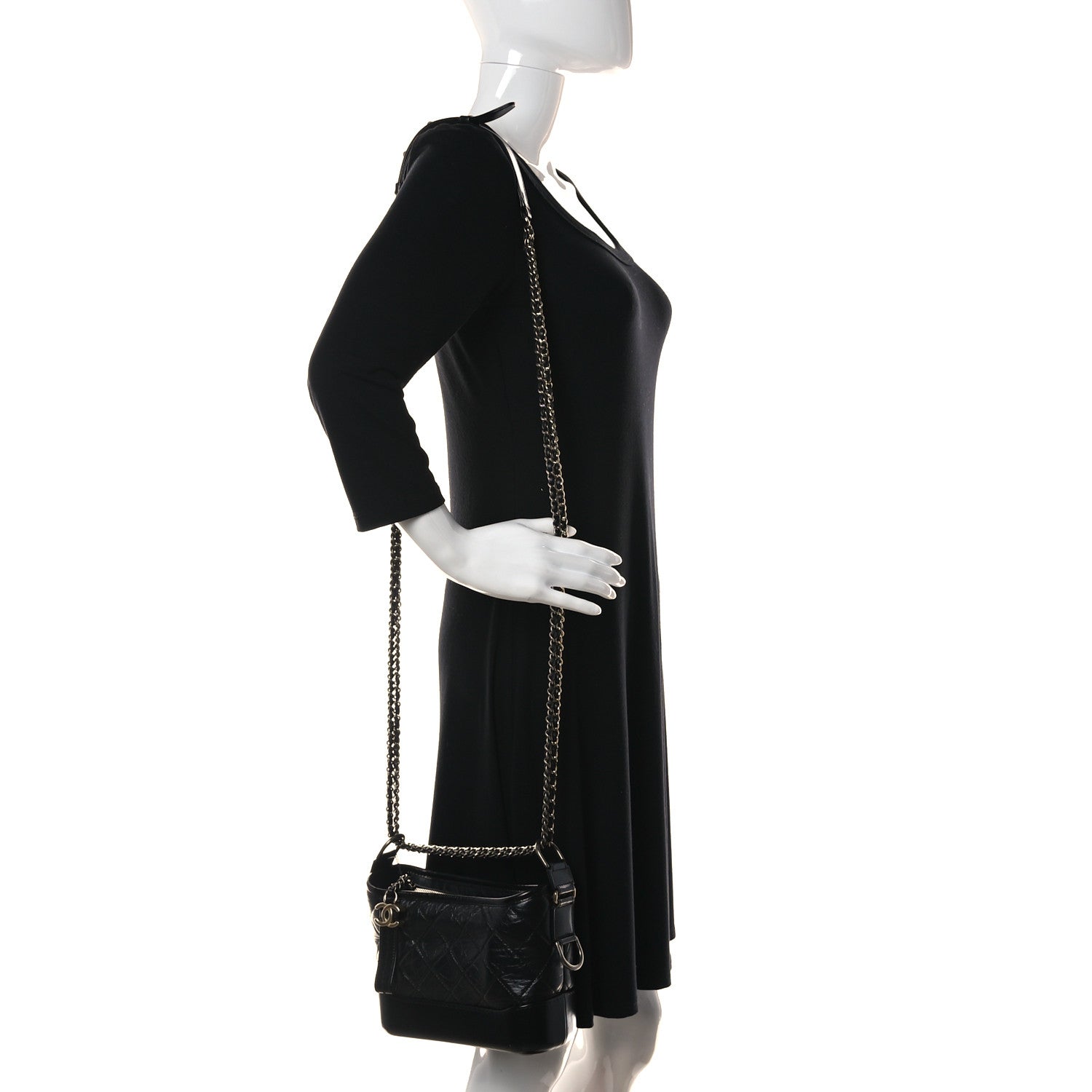 Chanel Aged Calfskin Quilted Small Gabrielle Hobo Black 2 of 5
