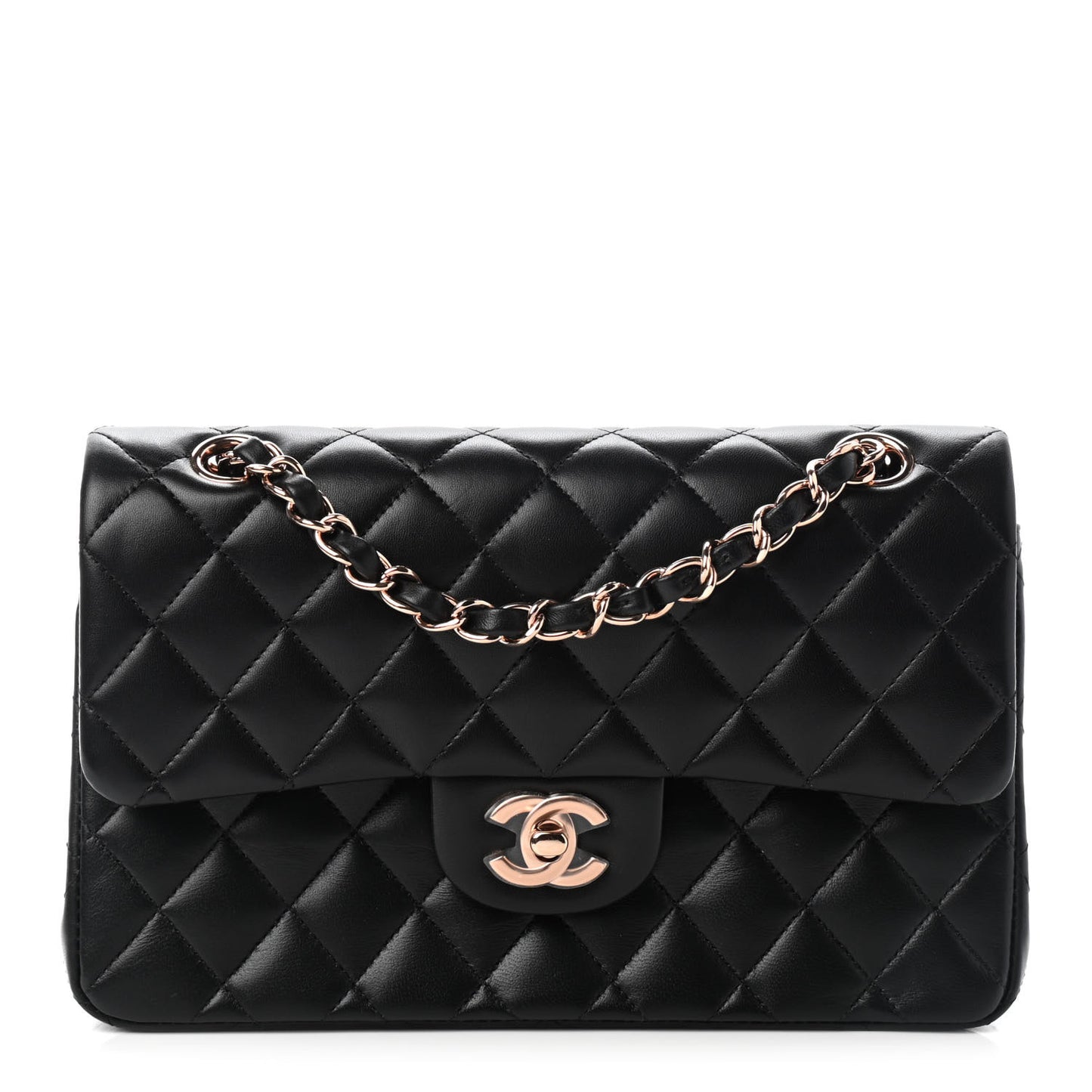 Lambskin Quilted Small Double Flap Black