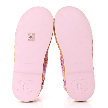 Chanel Tweed Patent Calfskin Velcro Dad Sandals 39 Light Purple Pink Red 5 of 9