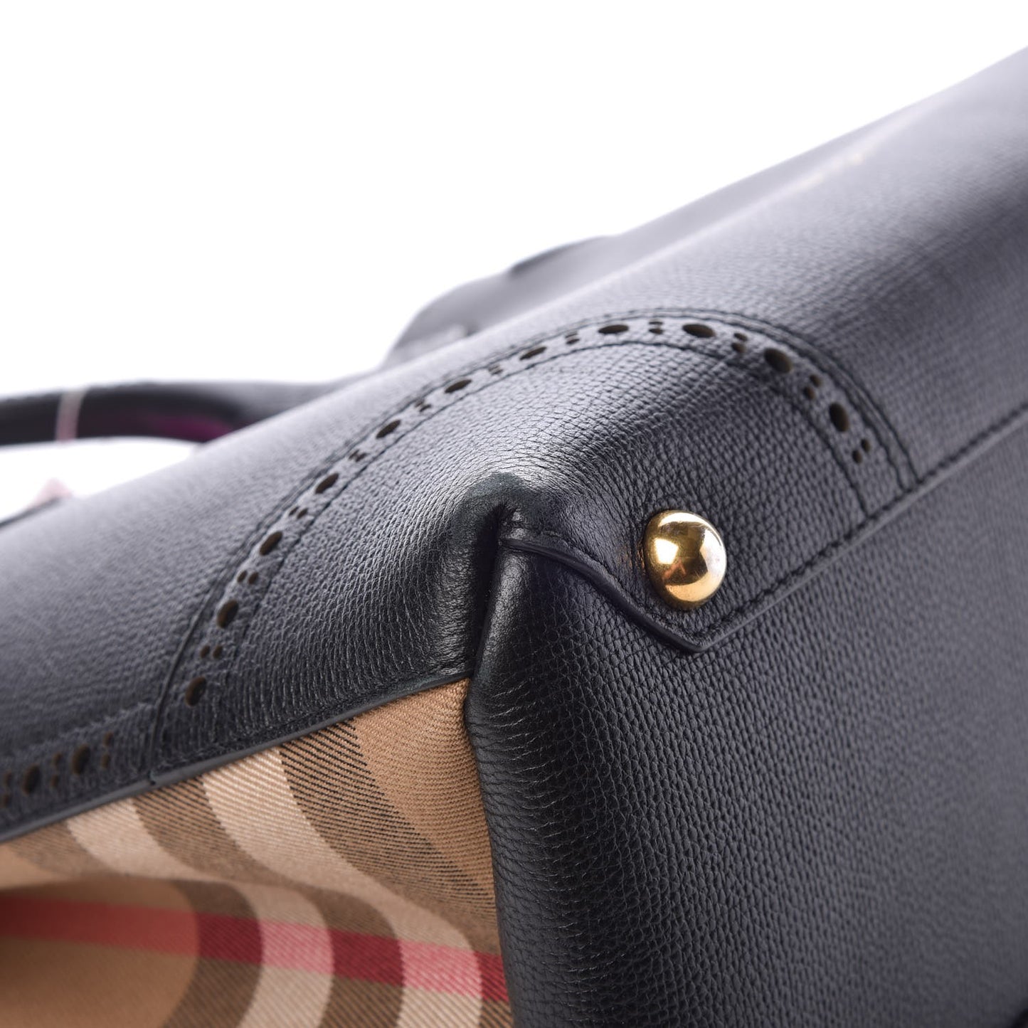 Grainy Calfskin Perforated House Check Medium Brogue Banner Tote Black