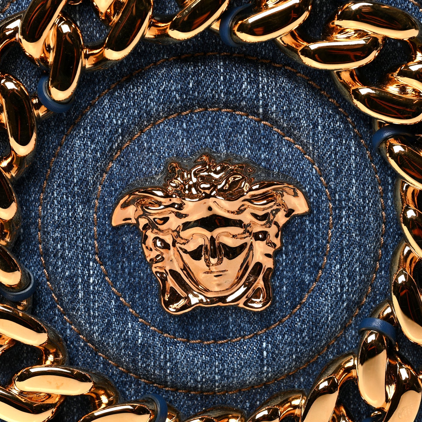 Denim Mini La Medusa Chain Round Crossbody Bag Navy Blue