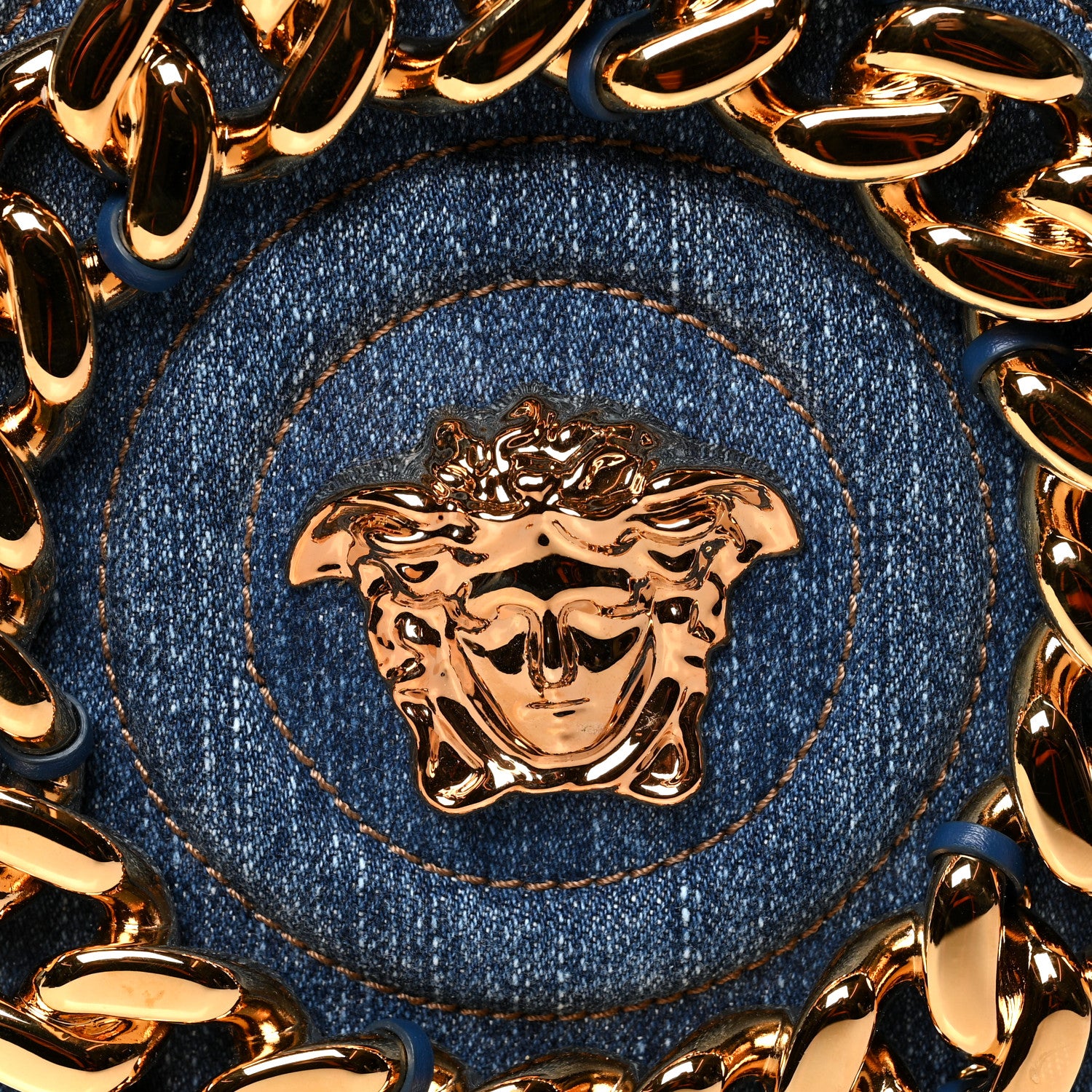 Versace Denim Mini La Medusa Chain Round Crossbody Bag Navy Blue 7 of 9