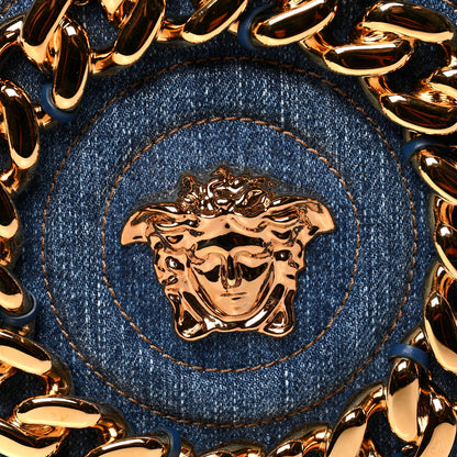 Versace Denim Mini La Medusa Chain Round Crossbody Bag Navy Blue 7 of 9