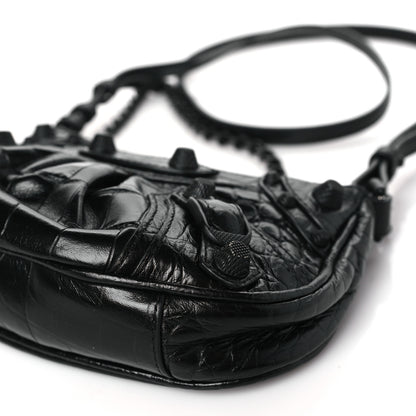 Balenciaga Extra Supple Calfskin Crystal Crocodile Embossed Le Cagole Mini Purse With Chain Black 10 of 11