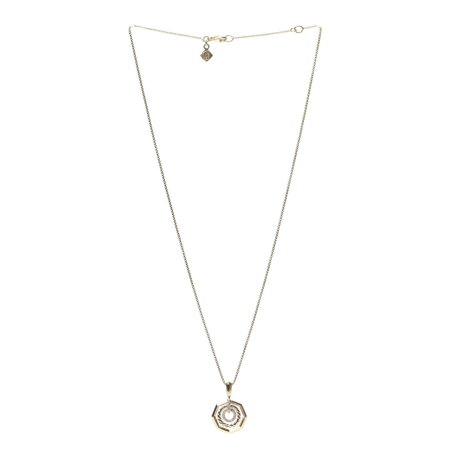 David Yurman 18K Yellow Gold Diamond 16mm Stax Pendant Necklace 3 of 5