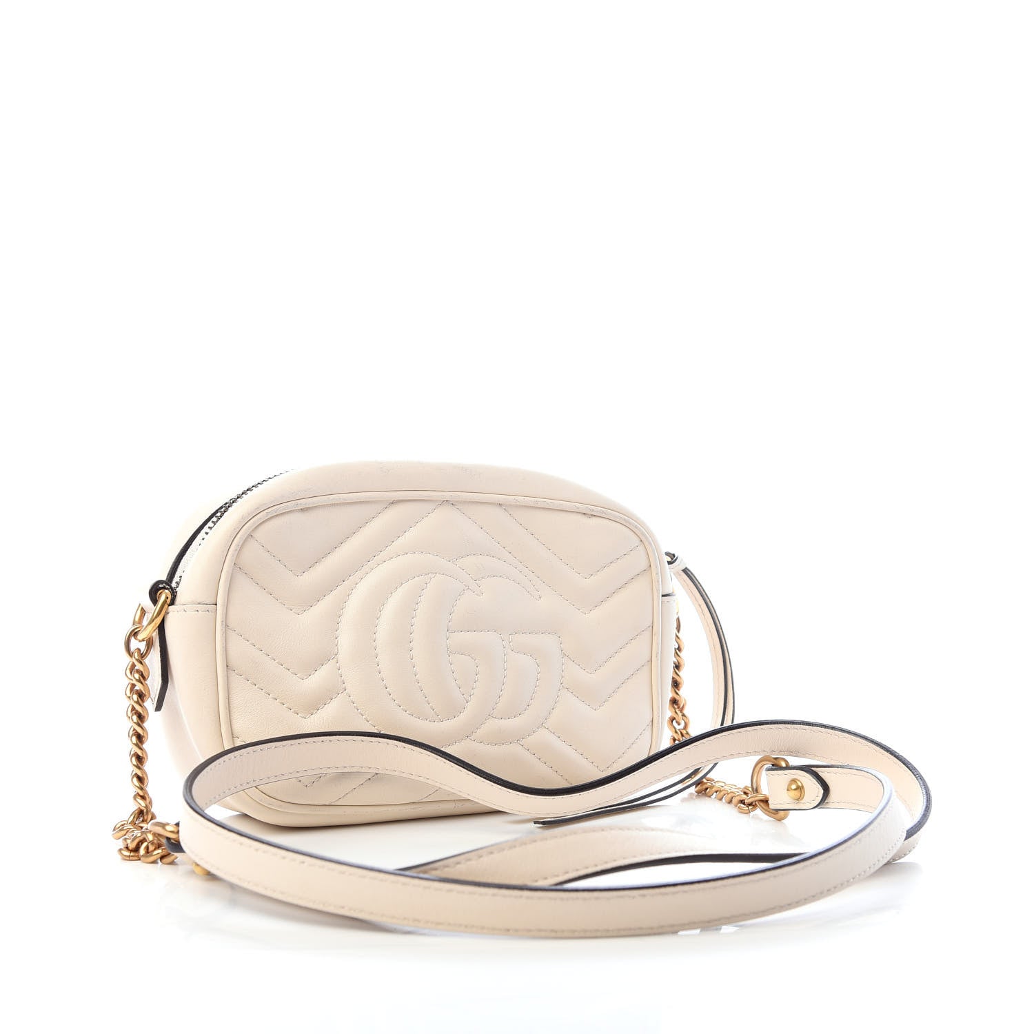 Gucci Calfskin Matelasse Mini GG Marmont Chain Shoulder Bag White 3 of 10