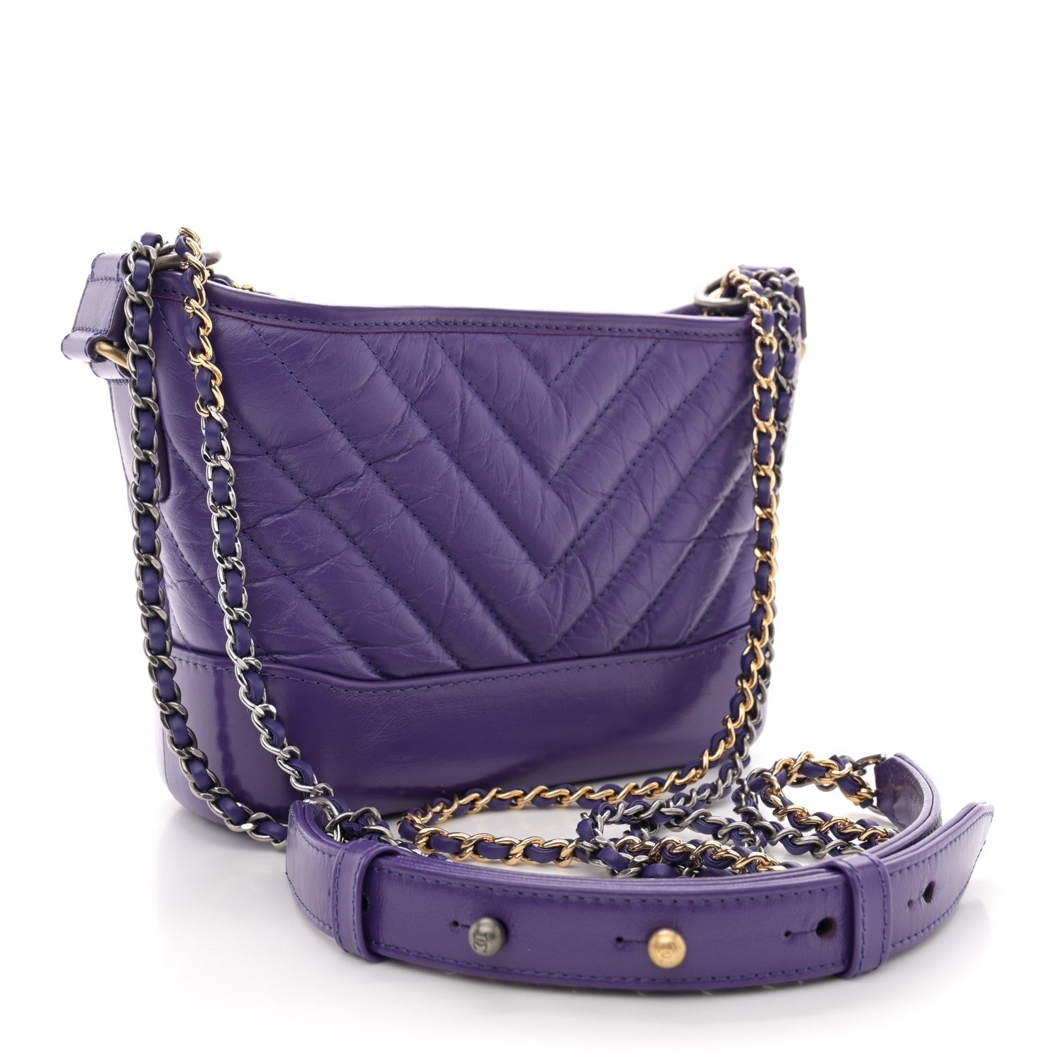 Chanel Aged Calfskin Chevron Quilted Small Gabrielle Hobo Purple 3 of 11