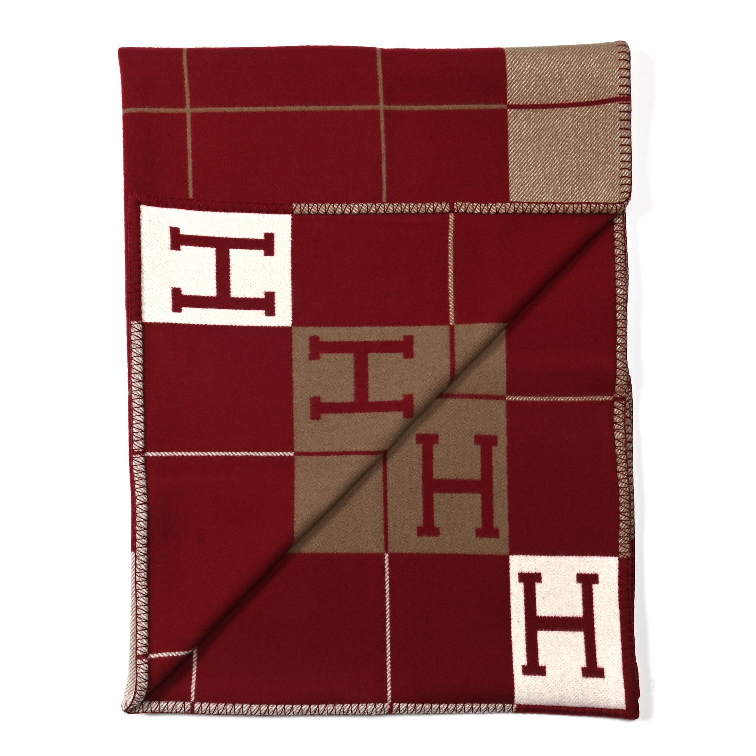 Hermes Wool Cashmere Avalon III Blanket Ecru Rouge H 2 of 4