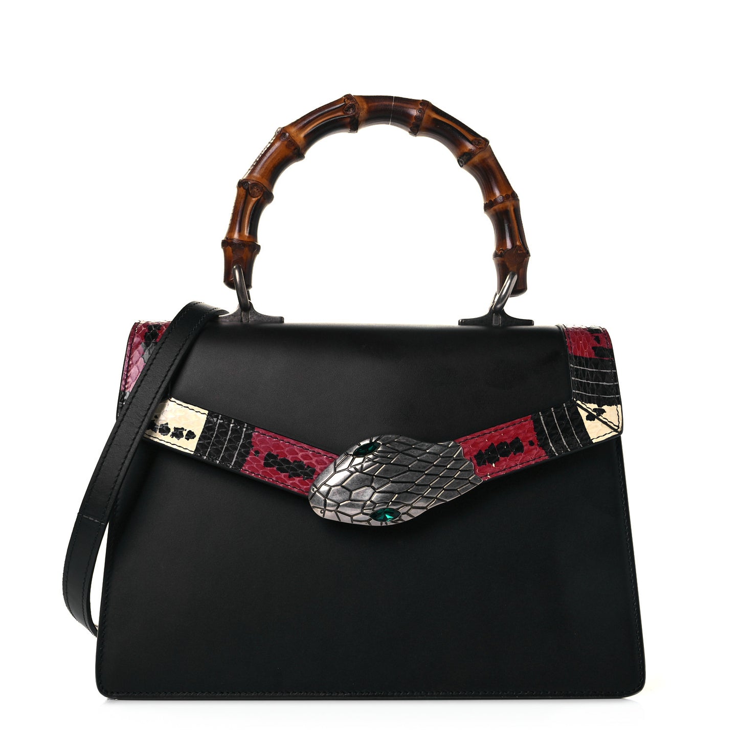 Calfskin Snakeskin Small Lilith Top Handle Bag Black