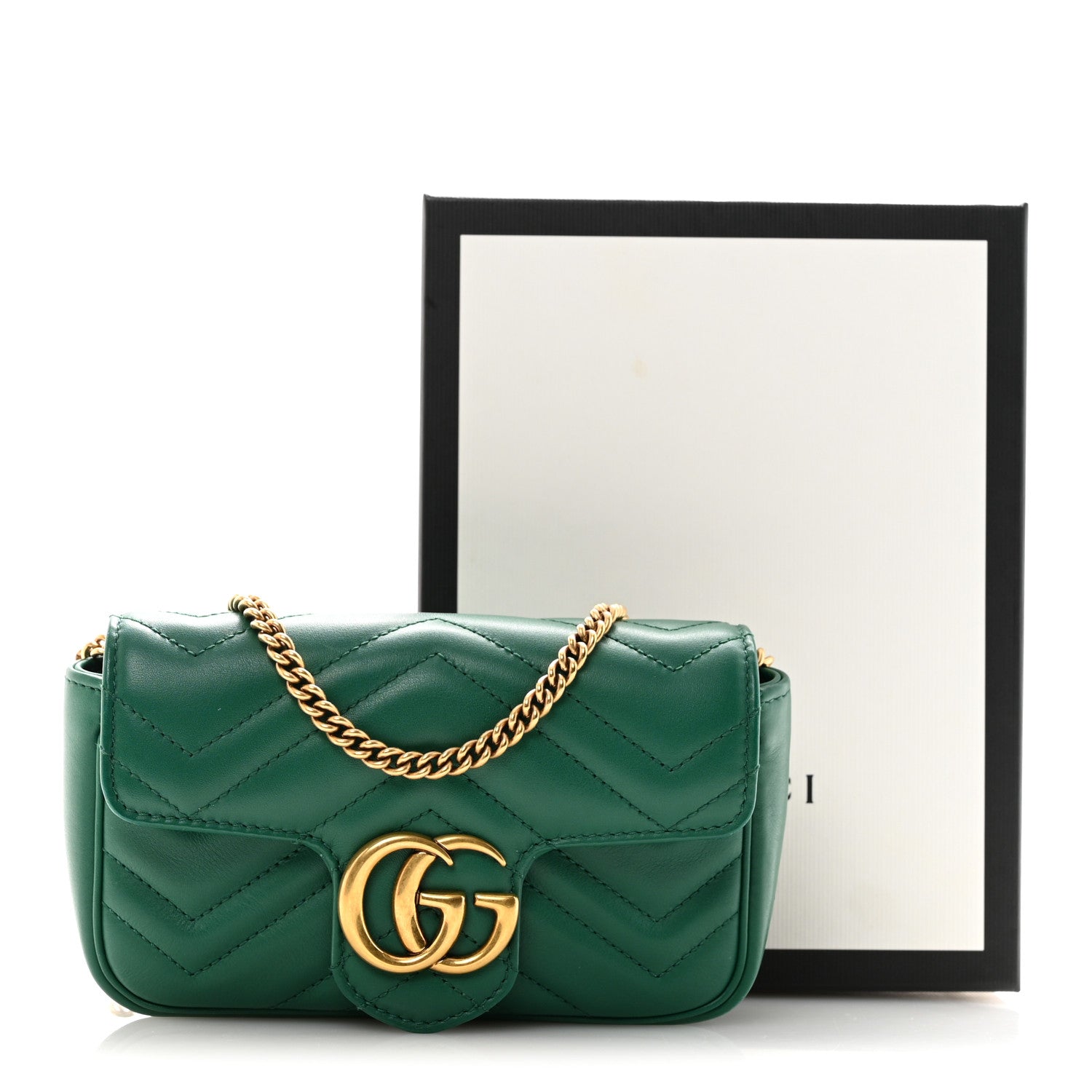 Gucci Calfskin Matelasse Super Mini GG Marmont Shoulder Bag Emerald Green 11 of 11