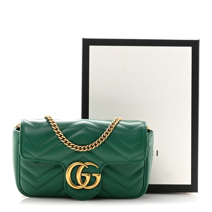 Gucci Calfskin Matelasse Super Mini GG Marmont Shoulder Bag Emerald Green 11 of 11
