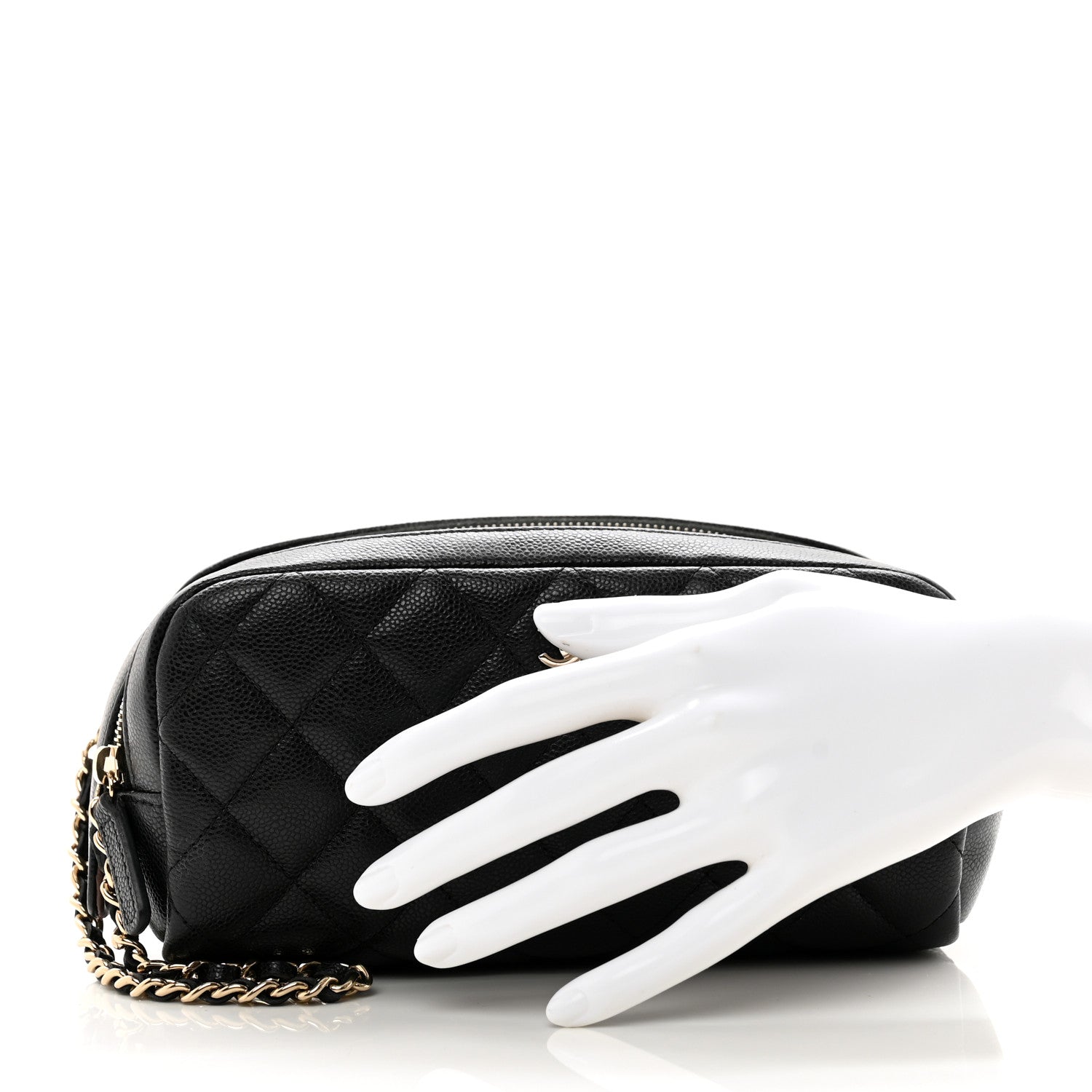 Chanel Caviar Quilted Double Zip Pouch Cosmetic Case Black 2 of 10