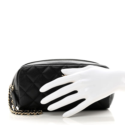 Chanel Caviar Quilted Double Zip Pouch Cosmetic Case Black 2 of 10