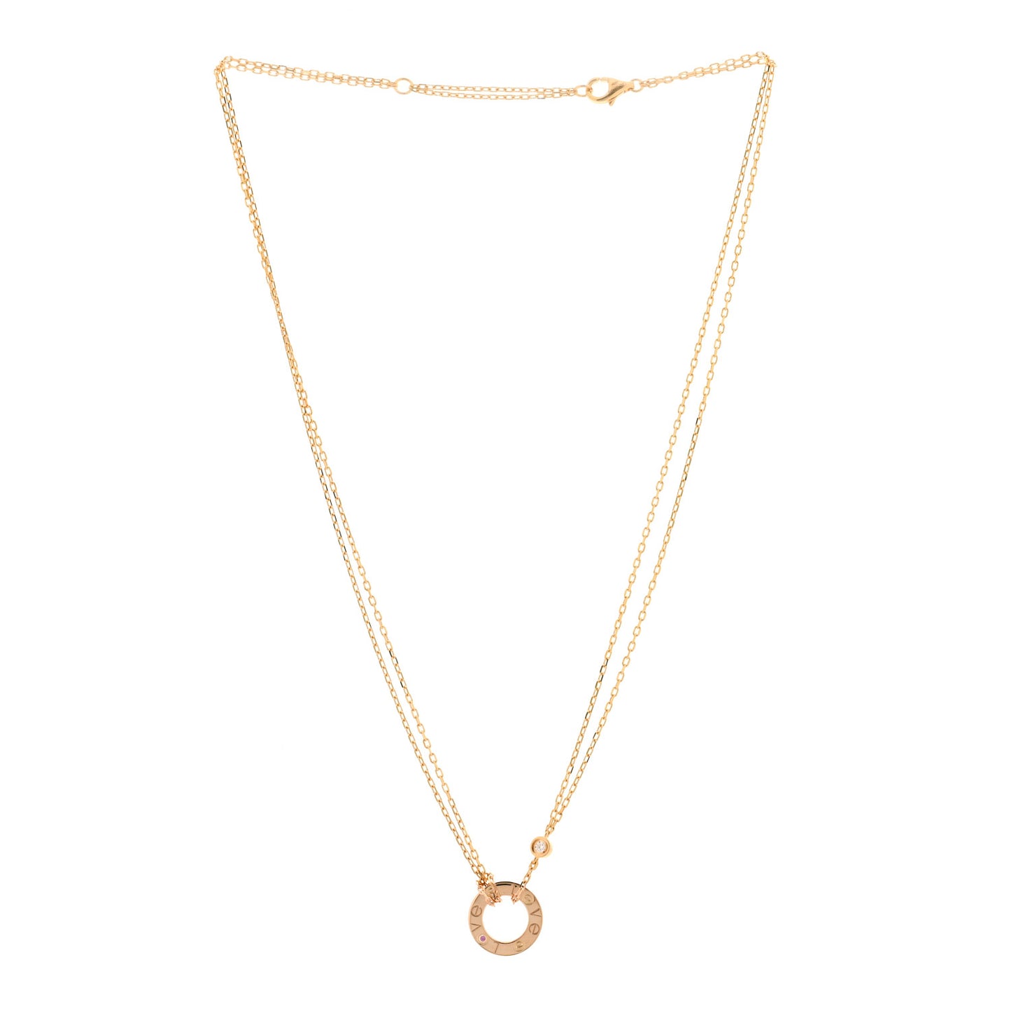 18K Pink Gold 1 Diamond 1 Pink Sapphire LOVE Necklace