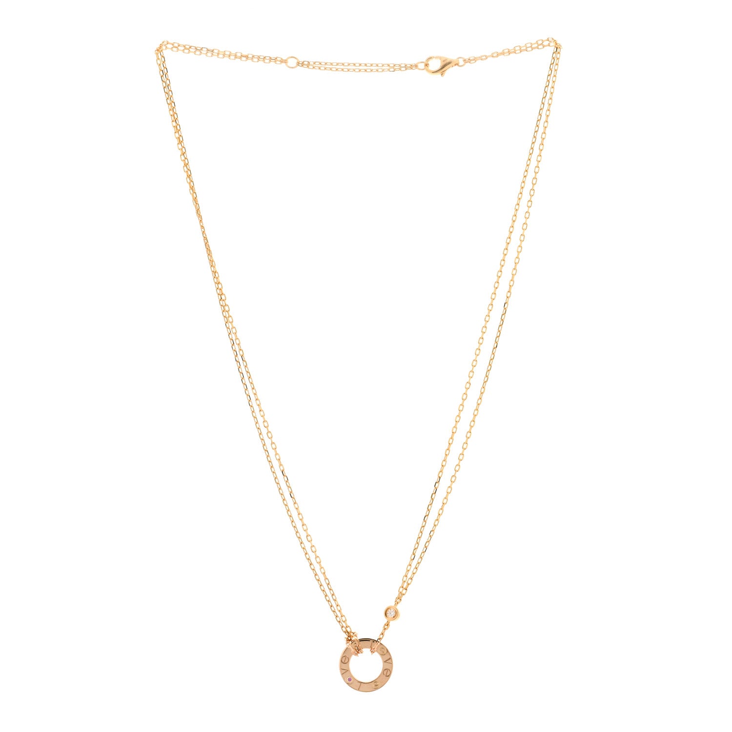Cartier 18K Pink Gold 1 Diamond 1 Pink Sapphire LOVE Necklace 2 of 3