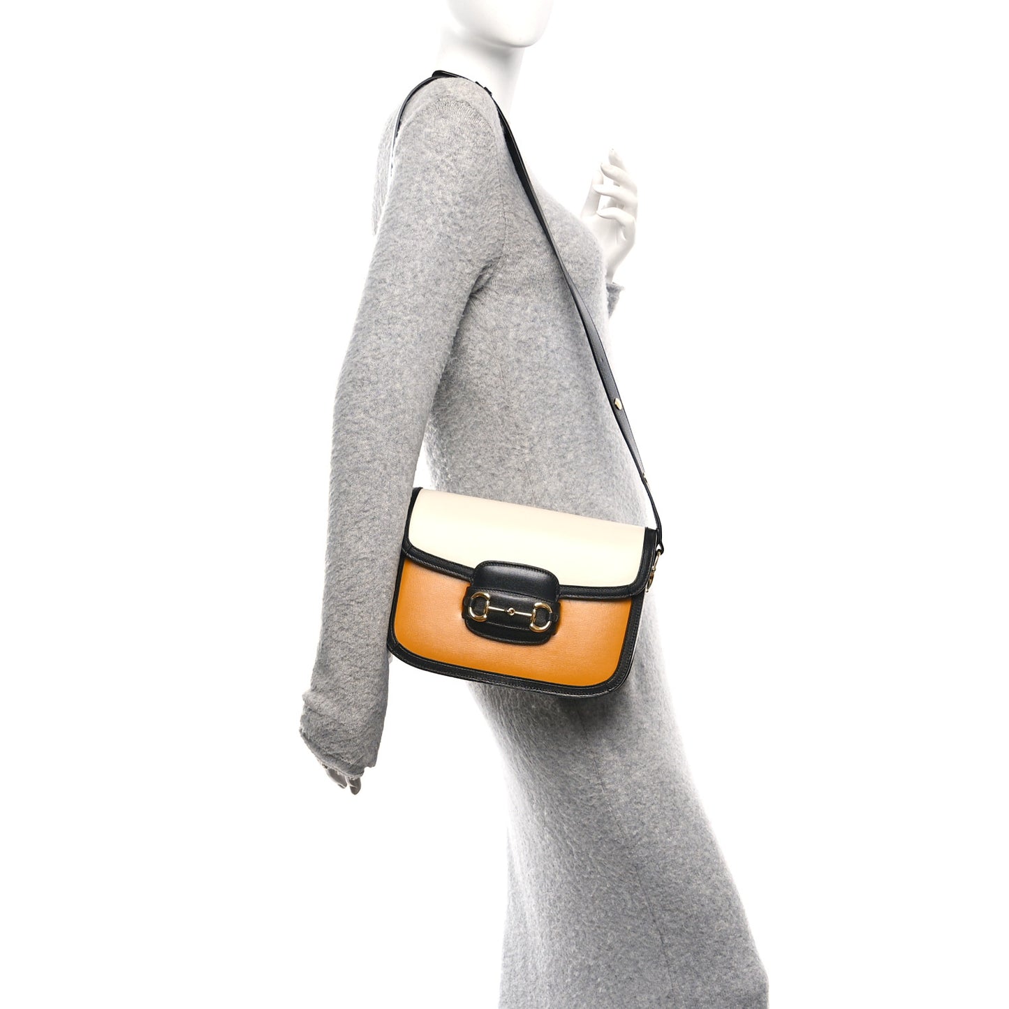 Azalea Calfskin Tri-Color Horsebit 1955 Shoulder Bag Mystic White Sun Oil Black