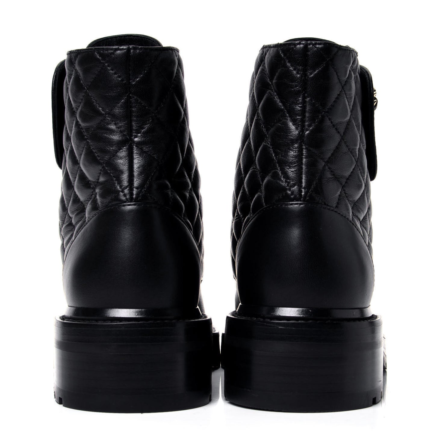 Shiny Lambskin Quilted Lace Up Combat Boots 36 Black
