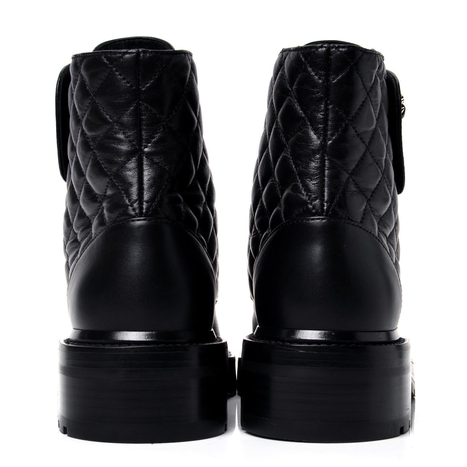 Chanel Shiny Lambskin Quilted Lace Up Combat Boots 36 Black 6 of 12