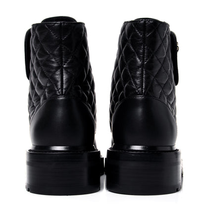 Chanel Shiny Lambskin Quilted Lace Up Combat Boots 36 Black 6 of 12