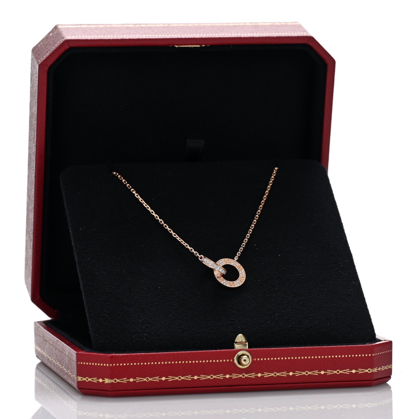 18K Pink Gold Diamond Interlocking LOVE Paved Necklace