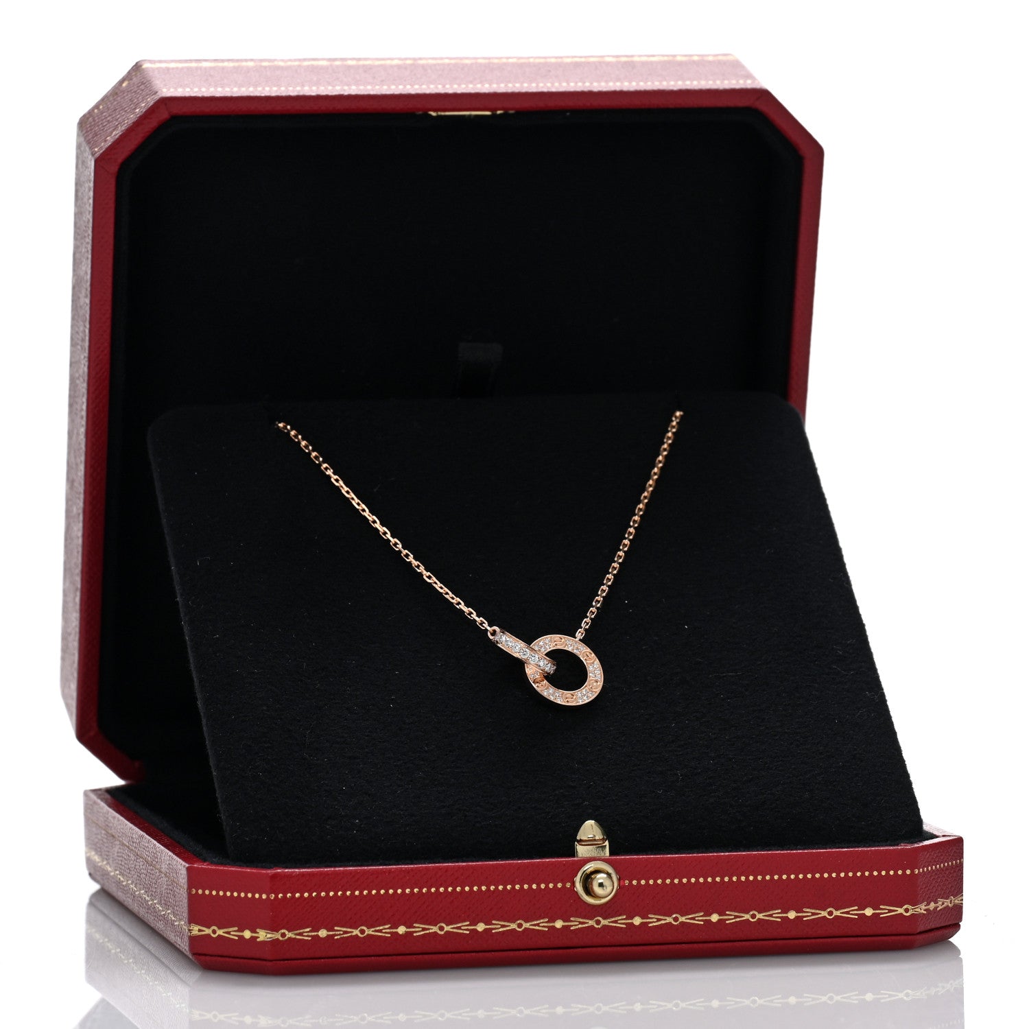 Cartier 18K Pink Gold Diamond Interlocking LOVE Paved Necklace 5 of 5