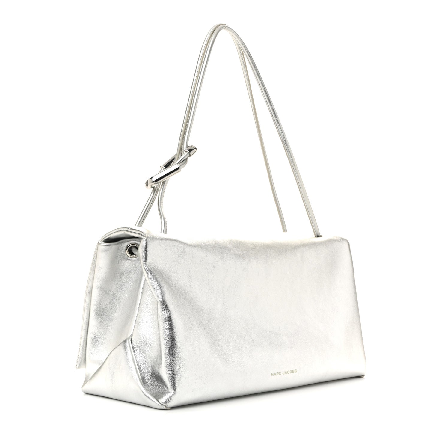 Metallic Calfskin Large Dual Shoulder Bag Silver