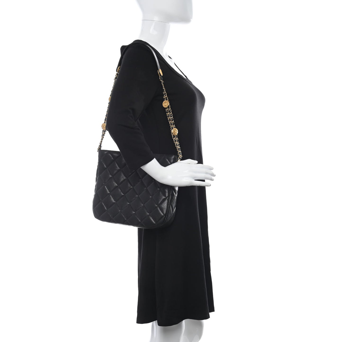 Caviar Quilted Twist Your Buttons Hobo Black
